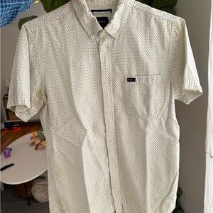 RVCA Off-White Short Sleeve Button-Down with Micro Dot Print